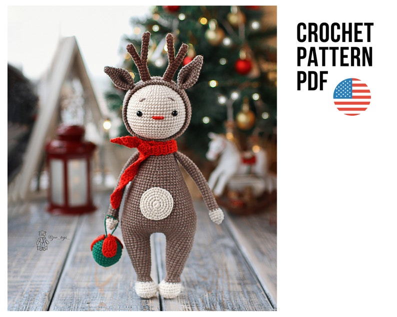 Crochet deer pattern, Christmas reindeer, Amigurumi animals image 1