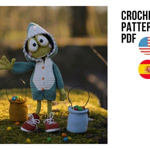 カエル用のかわいいサメの着ぐるみ、PDF 英語版かぎ針編みパターン