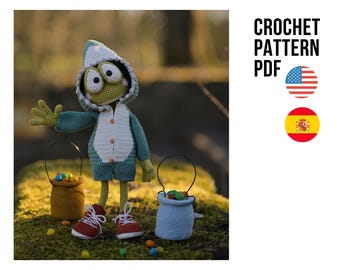 Cute little shark kigurumi for froggy, PDF ENGLISH outfit crochet pattern