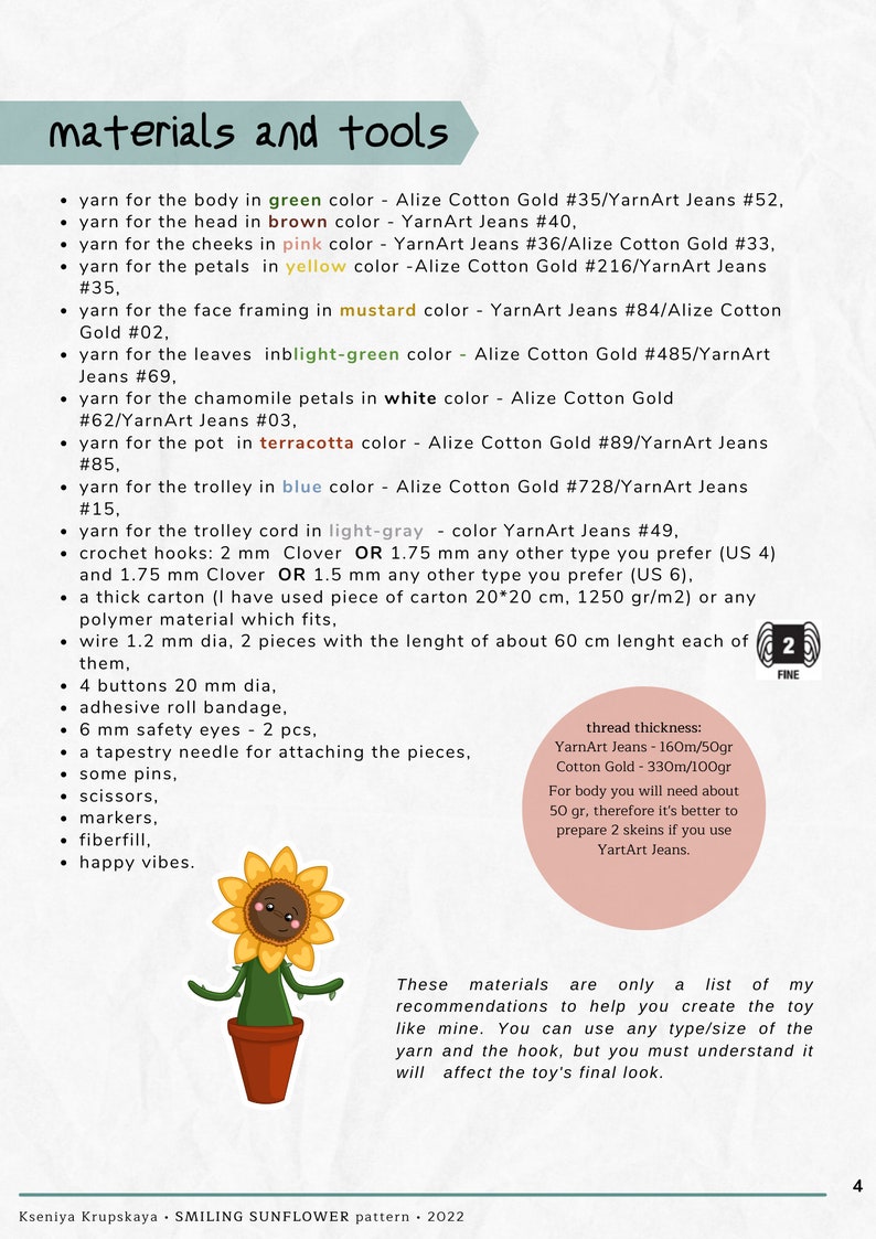 Amigurumi cute smiling sunflower, PDF ENGLISH SPANISH crochet pattern image 3