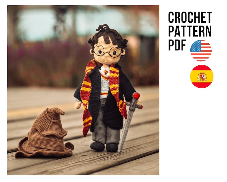 Patrón amigurumi famoso niño mago muñeco crochet, juguete pdf Tutorial inglés español imagen 1