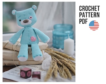 Amigurumi vintage toy, cute crochet retro bear, PDF ENGLISH pattern