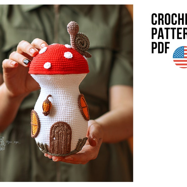 Crochet pattern cute mushroom house. Crochet pattern forest house