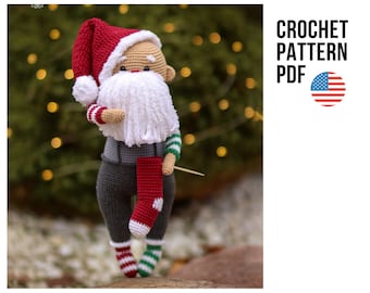 Crochet Pattern Santa Claus with Christmas sock. Crochet Christmas toys and ornaments pattern