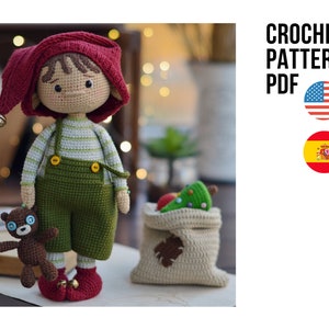 Little Santa's helper crochet toy cute Christmas elf, PDF ENGLISH Spanish pattern