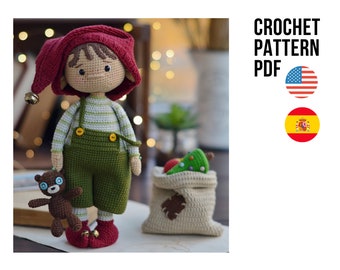 Little Santa's helper crochet toy cute Christmas elf, PDF ENGLISH Spanish pattern