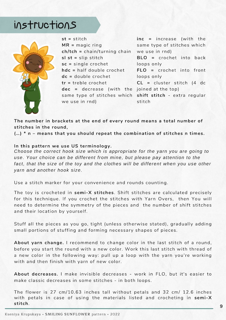 Amigurumi cute smiling sunflower, PDF ENGLISH SPANISH crochet pattern image 2