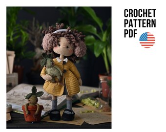 The smartest little curly witch, cute amigurumi crochet girl toy,  PDF ENGLISH pattern