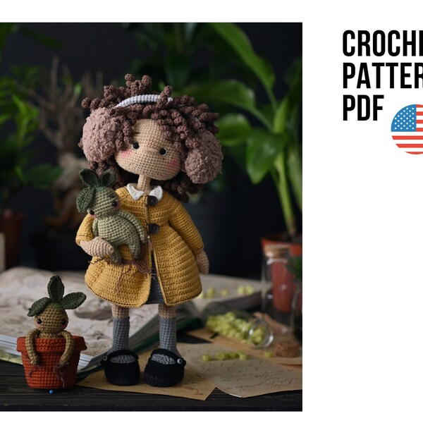 The smartest little curly witch, cute amigurumi crochet girl toy,  PDF ENGLISH pattern