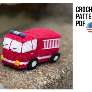 Amigurumi fire truck crochet pattern for boy, handmade car pattern, PDF pattern in English