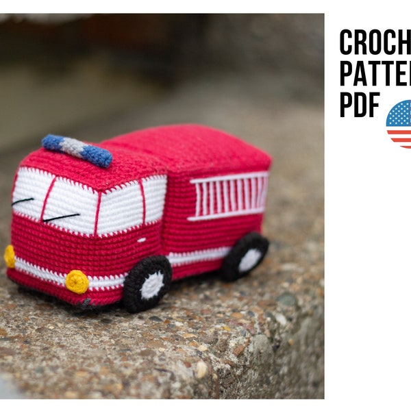 Patron amigurumi camion de pompier au crochet pour garçon, patron voiture fait main, patron PDF en anglais