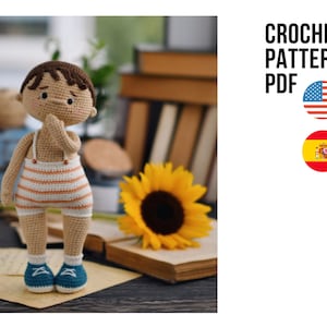 Cute crochet doll little boy, Flip, PDF ENGLISH SPANISH pattern