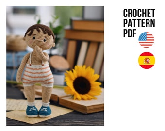 Cute crochet doll little boy, Flip, PDF ENGLISH SPANISH pattern