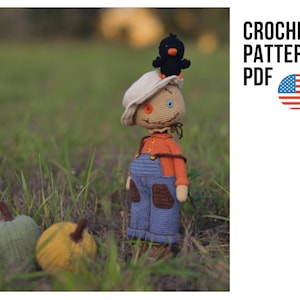 Halloween crochet toy cutest scarecrow called Joe, PDF ENGLISH pattern