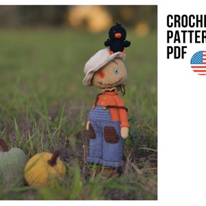 Halloween crochet toy cutest scarecrow called Joe, PDF ENGLISH pattern