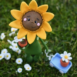 Amigurumi cute smiling sunflower, PDF ENGLISH SPANISH crochet pattern image 4