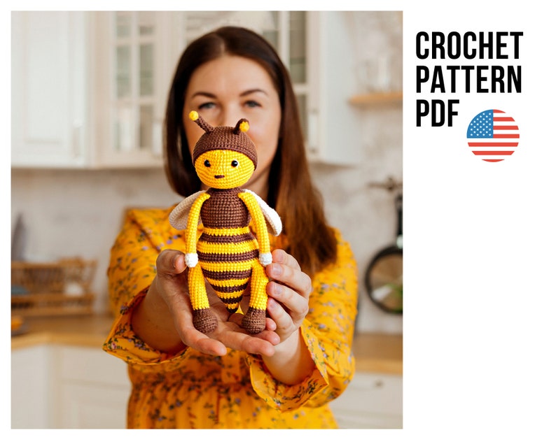 Crochet bee pattern. Amigurumi bee. Funny mini crochet bee image 1