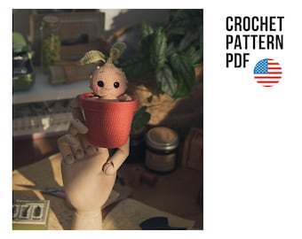 Little root sprouts cute amigurumi crochet plant in a pot toy doll PDF ENGLISH pattern