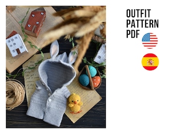 Crochet bunny jumpsuit for boy Flip, PDF ENGLISH SPANISH pattern