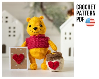 Teddy bear amigurumi crochet Valentines Day pattern, PDF pattern in English