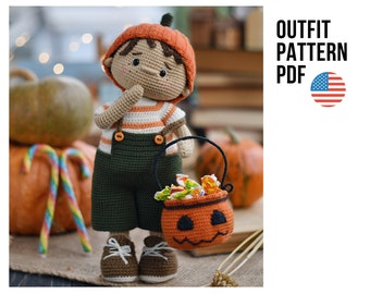 Halloween outfit for cute crochet doll, little boy, Flip, PDF ENGLISH pattern