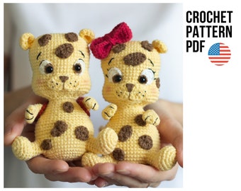Amigurumi leo gehaakt luipaardpatroon, cheetah speelgoedhandleiding, PDF-patroon in het Engels