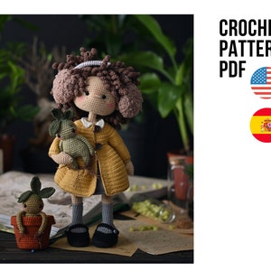 De slimste kleine krullende heks, schattig gehaakt meisjesspeelgoed amigurumi, pdf-ENGLISH SPAANS patroon
