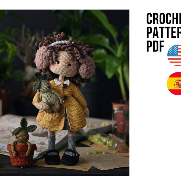 La brujita rizada más inteligente, lindo juguete amigurumi de niña a crochet, patrón PDF INGLÉS ESPAÑOL