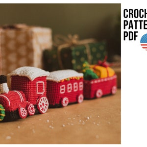 Crochet pattern for Christmas train amigurumi, PDF pattern in English