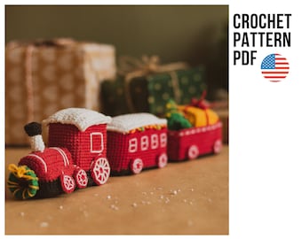 Wzór szydełkowy na świąteczny pociąg amigurumi, wzór PDF w języku angielskim