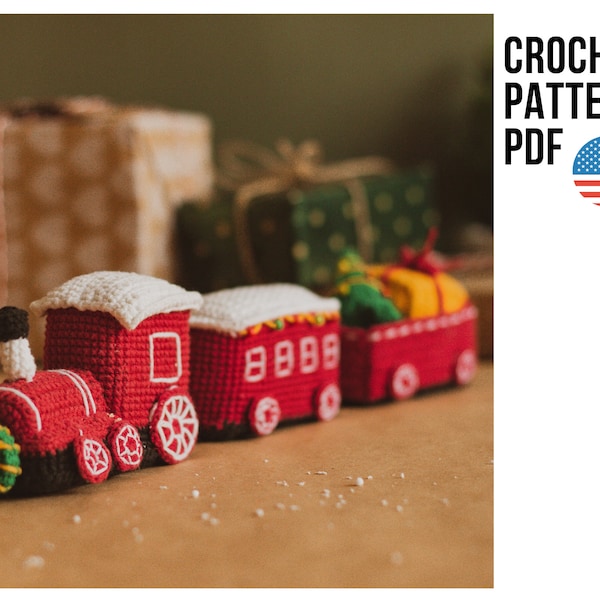 Häkelanleitung für Weihnachtszug, Amigurumi, PDF-Muster in englischer Sprache