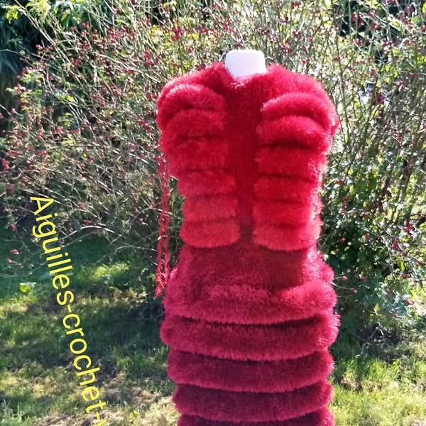 Robe femme doudoune rouge tricoté mains en laine eyelash fur knit dress chuncky red