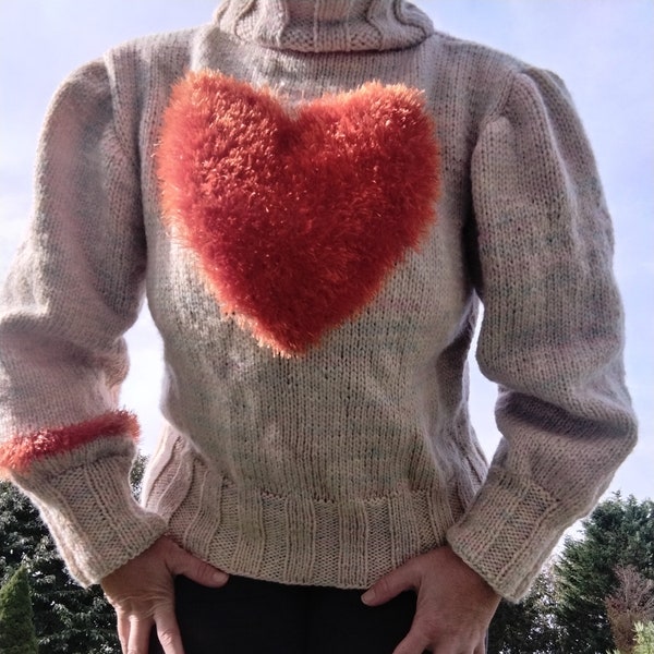 Pull court femme tricotée main en laine knit sweater coeur pullover sweat