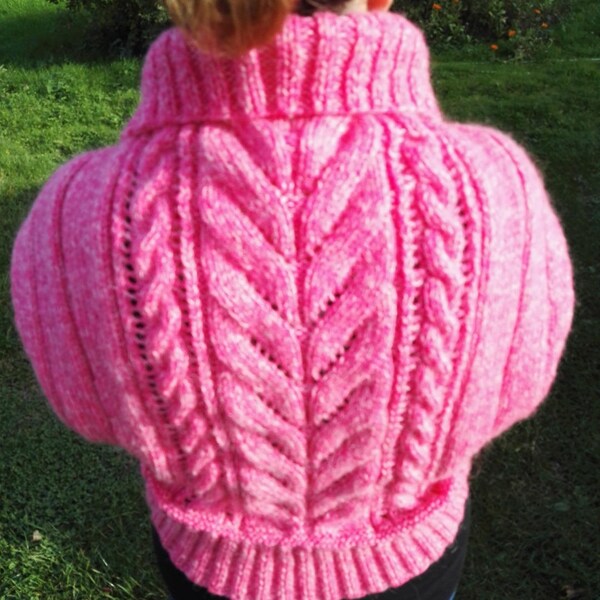 gilet, boléro femme, haussement d'épaules rose, knitted, boléro en laine,ajouré torsade