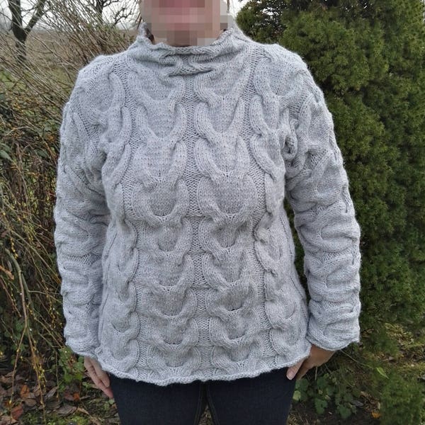 pull femme, pull tricoté, pull torsades, pull laine, knitting sweater, pull gris femme, pullover