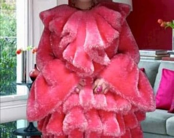 Robe fluffy pink barbie femme volume chuncky fluffy dress wedding dress  hairy fait main poilu lurex