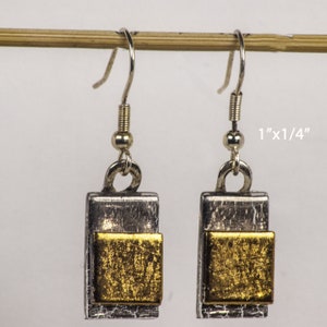 Geometric Mix-24 Kt Gold and platinum, handmade fused glass earrings, drop earrings, silver and gold earrings