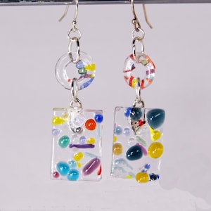 Sweet and Sour, Handmade Dichroic glass earrings glass earrings, made with  rainbow colored glass drops.