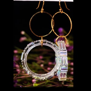 Double, Medium size  Hoops with and with Gold Hoops--Dichroic Glass Hoops, fused Dichroic glass earrings sure to be a conversation starter.