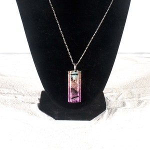 Handmade fused glass pendent &quot;Lantern&quot; made with black lines over dichroicr.1 1/4x 1/2&quot;