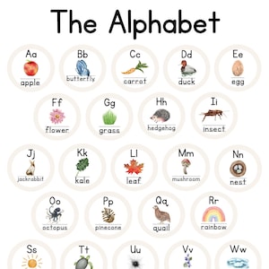 Naturinspiriertes Aquarell Alphabet Poster - Charlotte Mason, Montessori - Vorschule + Kindergarten Dekoration - Poster- DIGITAL DOWNLOAD