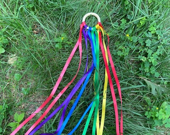 Rainbow Ribbon Hand Kite - Dance, Music, and Rhythm Wand - Dance Accessory - Customizable - Multiple Single Kites or Multi-Packs