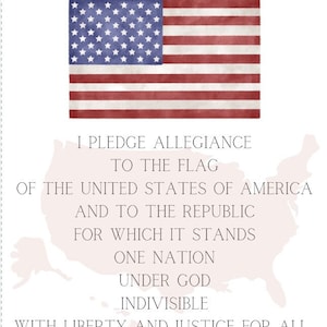 Pledge of Allegiance with American Flag - Watercolor Inspired - Rustic USA - American Homeschool Decor - Printable Poster - DIGITAL DOWNLOAD