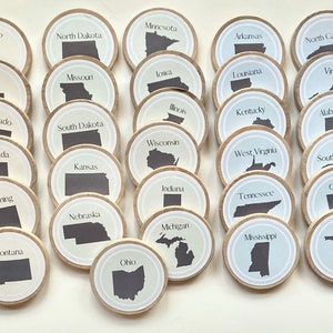Lot de jetons/aimants en bois et cartes mémoire pour les États-Unis pour apprendre 50 États-Unis - Enseignement à domicile Matériel pédagogique de géographie des États-Unis