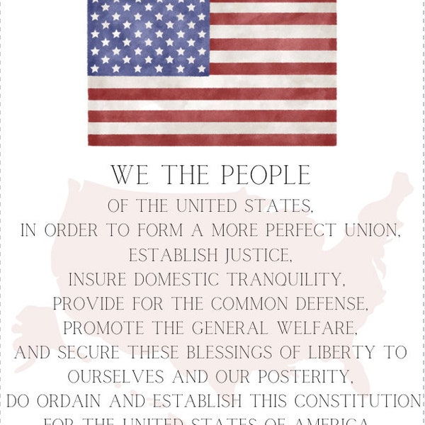 Preamble to the Constitution with American Flag - Watercolor Inspired - Rustic USA - American Homeschool Decor - Poster- DIGITAL DOWNLOAD