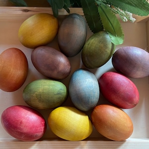 Naturally-Dyed Rainbow Wooden Eggs - Chicken Eggs - Easter Decor - Home Decor - Eco-friendly Birch Wooden Eggs for Spring - Opt. Eye Hooks