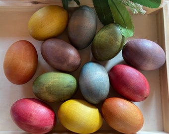 Naturally-Dyed Rainbow Wooden Eggs - Chicken Eggs - Easter Decor - Home Decor - Eco-friendly Birch Wooden Eggs for Spring - Opt. Eye Hooks