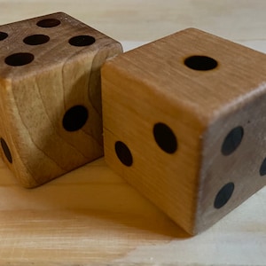 Maine Maple Large Wooden Six-Sided Dice - Wood Burned - Sets of Dotted, Digits, or Combination Sets Available - Hardwood - Handmade in Maine