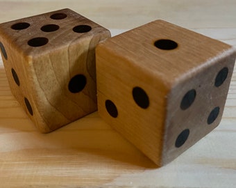 Maine Maple Large Wooden Six-Sided Dice - Wood Burned - Sets of Dotted, Digits, or Combination Sets Available - Hardwood - Handmade in Maine