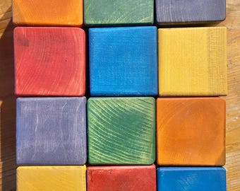 手染めジャンボラスティックレインボー木製バーチブロック - メイン州産メープル材使用 - 6個、12個、18個、または24個のセット
